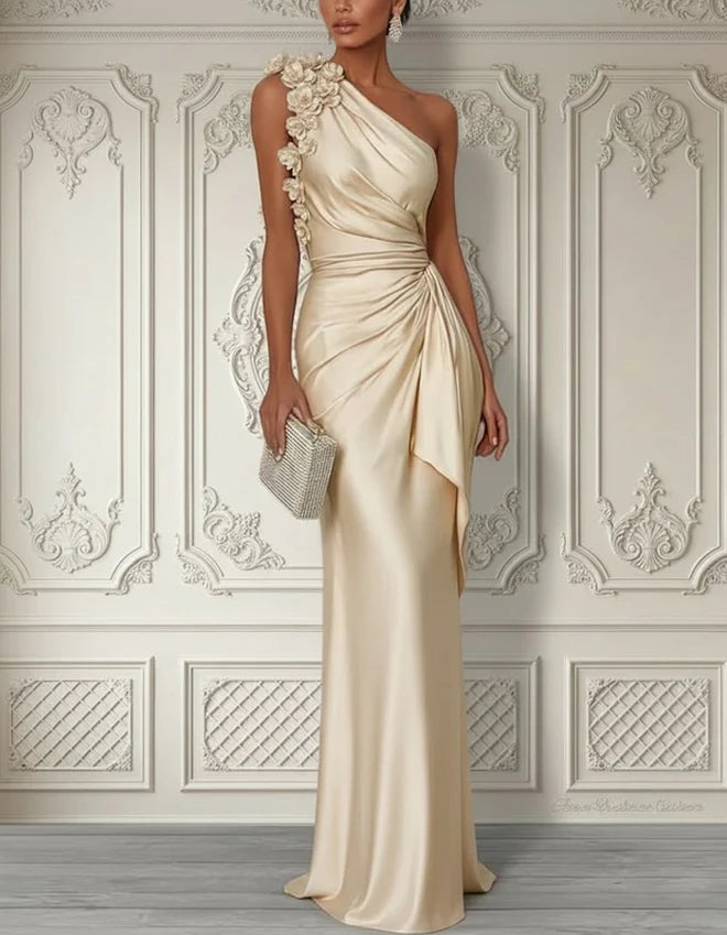 One-shoulder Satin Maxi Dress