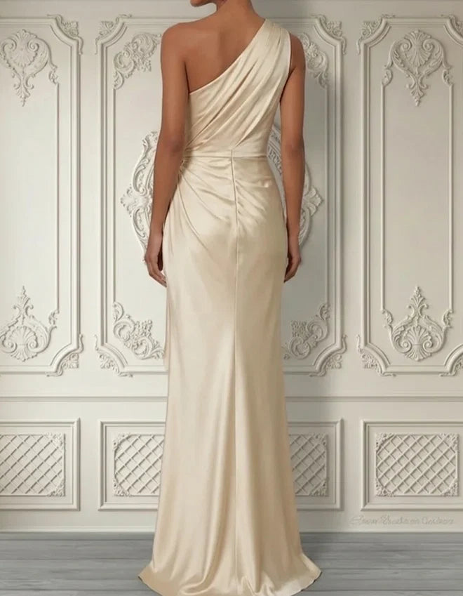 One-shoulder Satin Maxi Dress
