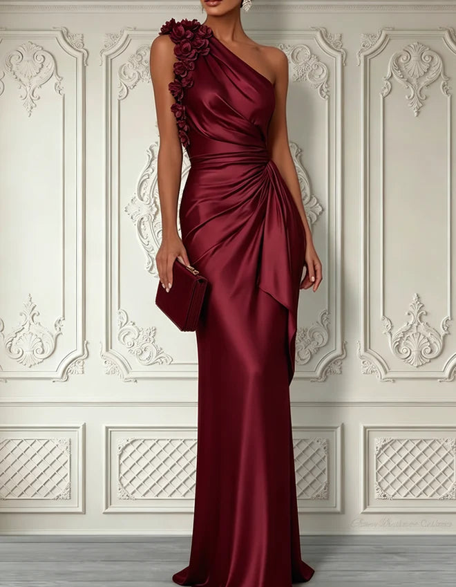 One-shoulder Satin Maxi Dress