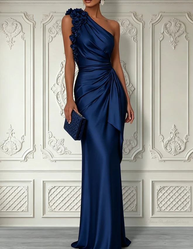 One-shoulder Satin Maxi Dress