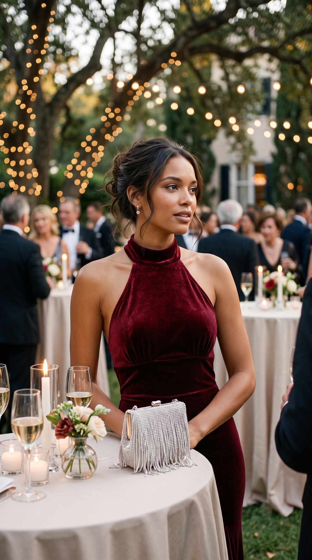 Burgundy Velvet Halter Gown
